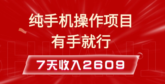 纯手机操作的小项目，有手就能做，7天收入2609+实操教程【揭秘】-最全项目网