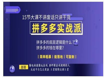 朋哥电商(拼多多实战派)，15节大课不讲废话只讲干货，简单粗暴 能落地 可复制-最全项目网