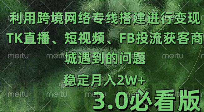利用跨境电商网络及搭建TK直播、短视频、FB投流获客以及商城遇到的问题进行变现3.0必看版【揭秘】-最全项目网