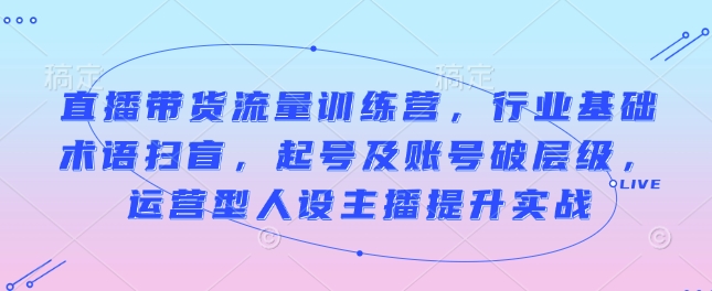 直播带货流量训练营，行业基础术语扫盲，起号及账号破层级，运营型人设主播提升实战-最全项目网