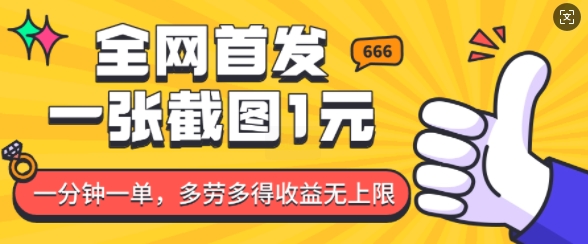 全网首发，一张截图1块钱，一分钟一单，多劳多得，收益无上限-最全项目网