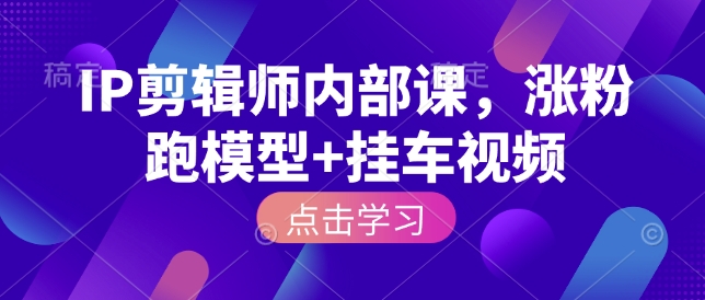 IP剪辑师内部课，涨粉跑模型+挂车视频-最全项目网
