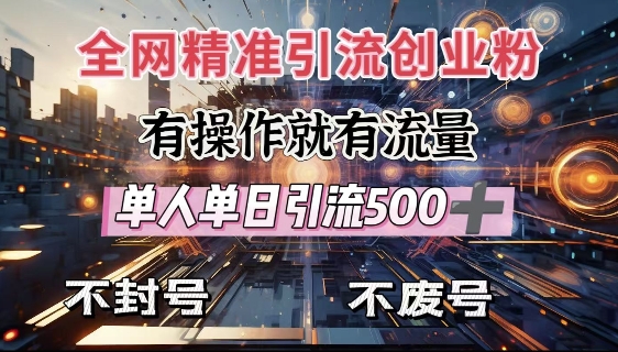 全网独家引流创业粉，有操作就有流量，单人单日引流500+，不封号、不费号-最全项目网