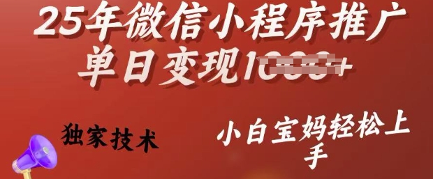 25年微信小程序推广单日变现多张，独家技术，小白宝妈轻松上手【揭秘】-最全项目网