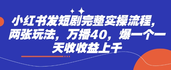 小红书发短剧完整实操流程，两张玩法，万播40，爆一个一天收收益上千-最全项目网