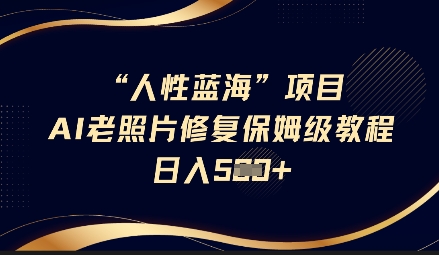 人性蓝海AI老照片修复项目保姆级教程，长期复购，轻松日入5张-最全项目网