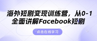 海外短剧变现训练营，从0-1全面讲解Facebook短剧-最全项目网