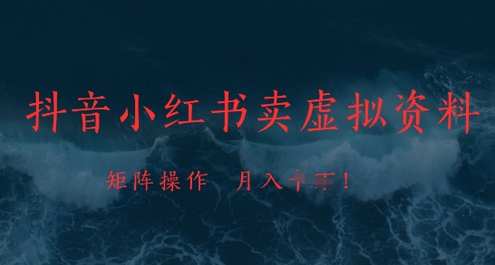 抖音小红书卖虚拟资料，市场需求一直存在，矩阵操作，月入1w+-最全项目网