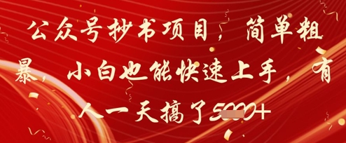 公众号抄书项目，简单粗暴，小白也能快速上手，有人一天搞了1k+-最全项目网