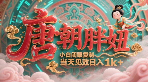用AI克隆“唐朝胖妞”日更3条，平台疯狂推流，小白闭眼复制，当天见效，日入1k+-最全项目网