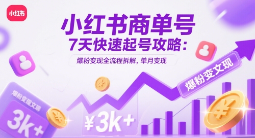 小红书商单号7天快速起号攻略：爆粉变现全流程拆解，单月变现3k+-最全项目网