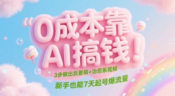 0成本靠AI搞钱！3步做出反差萌+治愈系视频，新手也能7天起号爆流量-最全项目网