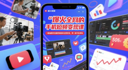 爆火全网的手机短视频变现课，0基础教你拍摄剪辑涨粉运营变现，用一部手机挣钱-最全项目网