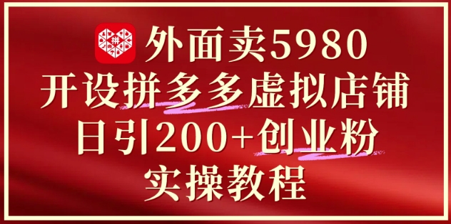 外面卖5980开设拼多多虚拟店铺：单日引流200+创业付费粉实战教程-最全项目网