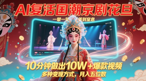 AI复活国潮京剧花旦，一颦一笑美到窒息，10分钟做出10W+爆款视频，多种变现方式，月入五位数-最全项目网
