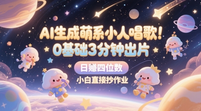 AI生成萌系小人唱歌，0基础3分钟出片，28个作品涨粉8.9W，单条最高19W赞，日入四位数，小白直接抄作业-最全项目网
