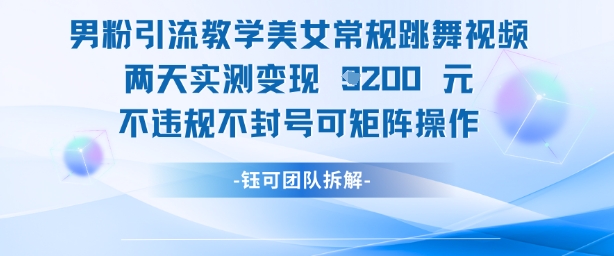 男粉引流教学美女常规跳舞视频两天实测变现1k+，不违规不封号可矩阵操作-最全项目网