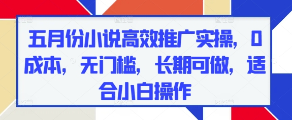 五月份小说高效推广实操，0成本，无门槛，长期可做，适合小白操作-最全项目网