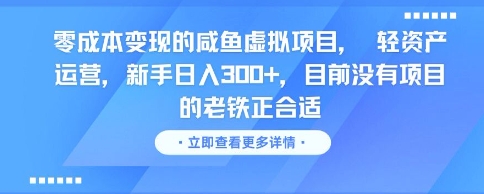 零成本变现的咸鱼虚拟项目， 轻资产运营，新手日入3张+，目前没有项目的老铁正合适-最全项目网