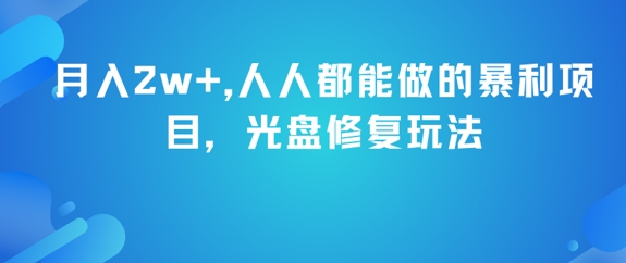 月入2w+，人人都能做的暴利项目，光盘修复玩法-最全项目网