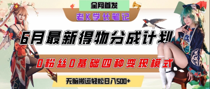 6月份最新得物创作者分成计划2.0玩法，0粉丝0基础四种模式变现，从隐蔽渠道无脑搬运，日入2张-最全项目网