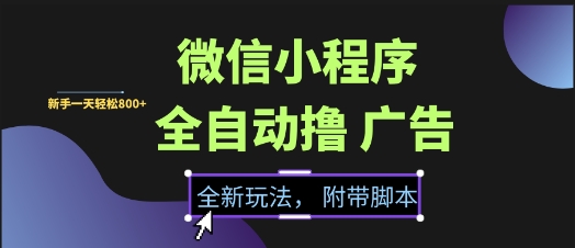 微信小程序全自动撸广告项目，彻底解决没流量的问题，新手一天8张+【揭秘】-最全项目网