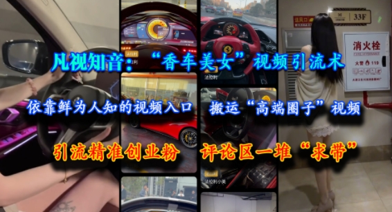 凡视知音：“香车美女”视频引流术，依靠鲜为人知的视频入口，搬运“高端圈子”视频，引流精准创业粉，评论区一堆“求带”-最全项目网