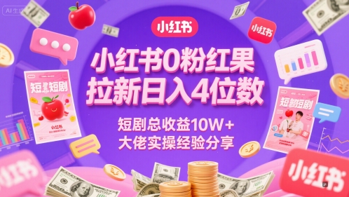 小红书0粉红果短剧拉新日入4位，数短剧总收益10W+大佬实操经验分享-最全项目网