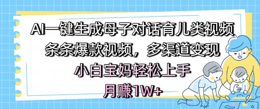 AI一键生成母子对话育儿类视频，条条爆款视频，多渠道变现，小白宝妈轻松上手，月入1W+-最全项目网