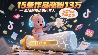 用AI制作幼崽代言人，宝宝的控诉火爆全网，15条作品涨粉13W，单号月入5位数实操教程-最全项目网