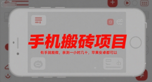 手机搬砖项目，有手就能做，亲测一小时几十，苹果安卓都可以-最全项目网