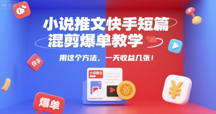 小说推文快手短篇混剪爆单教学，用这个方法，一天收益几张-最全项目网