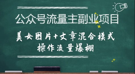 公众号流量主副业项目，美女图片+文章混合模式操作流量爆棚-最全项目网