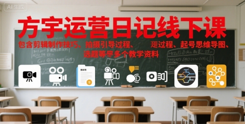方宇运营日记线下课，包含剪辑制作技巧、拍摄引导过程、起号思维导图、选题等多个教学资料-最全项目网