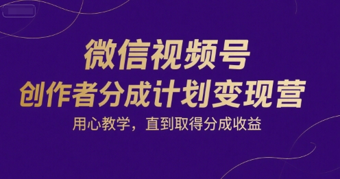 微信视频号创作者分成计划变现营，用心教学，直到取得分成收益-最全项目网