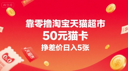 靠零撸淘宝天猫超市50元猫卡，挣差价日入5张-最全项目网