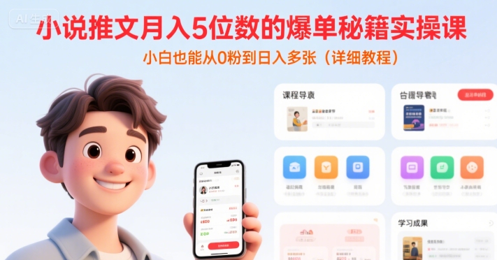 小说推文月入5位数的爆单秘籍实操课，，小白也能从0粉到日入多张(详细教程)-最全项目网