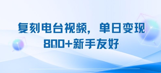 复刻电台视频，单日变现8张+新手友好，长期可做-最全项目网