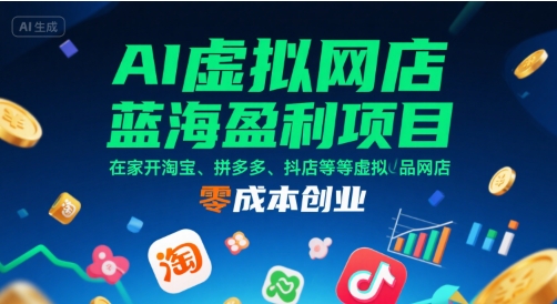 AI虚拟网店蓝海盈利项目，在家开淘宝、拼多多、抖店等虚拟品网店，零成本创业-最全项目网