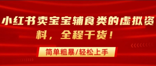 小红书卖宝宝辅食类的虚拟资料，从引流到私域变现，全程干货，简单粗暴，轻松上手-最全项目网