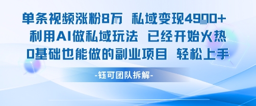 单条视频私域变现4.9k+利用AI做私域玩法 已经开始火热0基础也能做的副业项目轻松上手-最全项目网