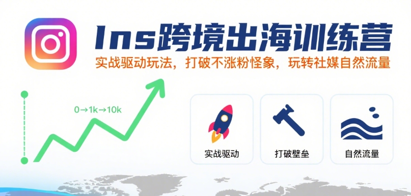 Ins跨境出海训练营，实战驱动玩法，打破不涨粉怪象，玩转社媒自然流量-最全项目网
