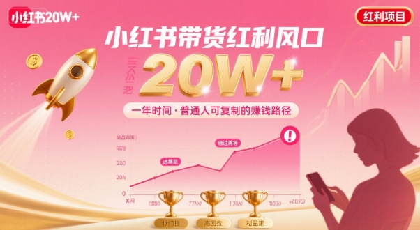 一年时间靠小红书带货项目年入20w+，最不能错的大红利项目-最全项目网