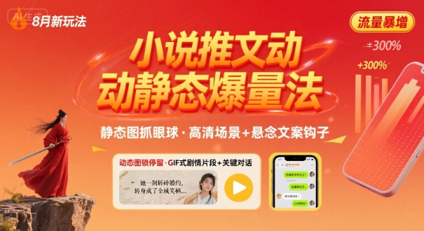 8月小说推文全新玩法，动静态图片+搭配小说文案爆量玩法-最全项目网