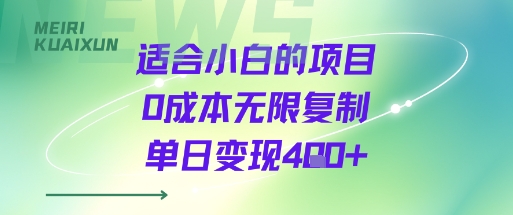 适合小白的项目0成本无限复制单日变现4张+-最全项目网
