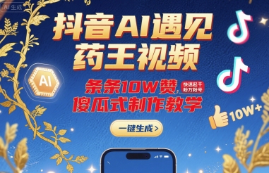 抖音AI遇见药王视频，条条10W赞，快速起千粉万粉号，傻瓜式制作教学-最全项目网