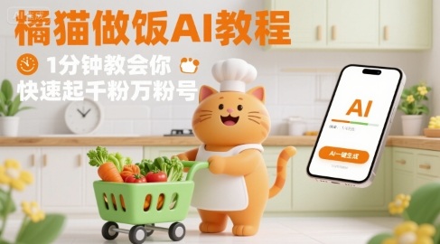有趣的橘猫买菜做饭视频，用AI一键搞定，1分钟教会你，快速起千粉万粉号-最全项目网