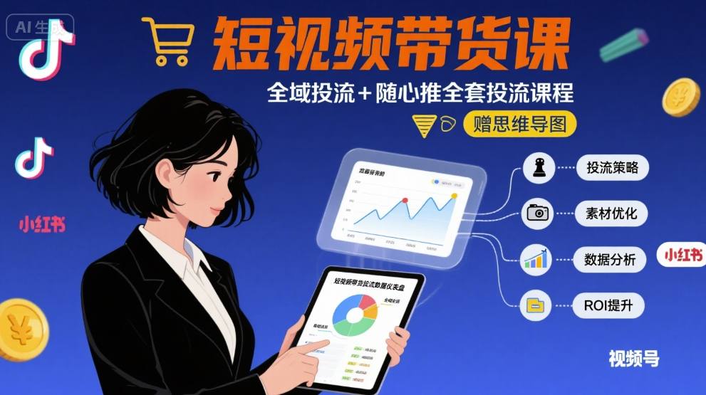 最新短视频带货课，全域投流+随心推全套投流课程+思维导图-最全项目网
