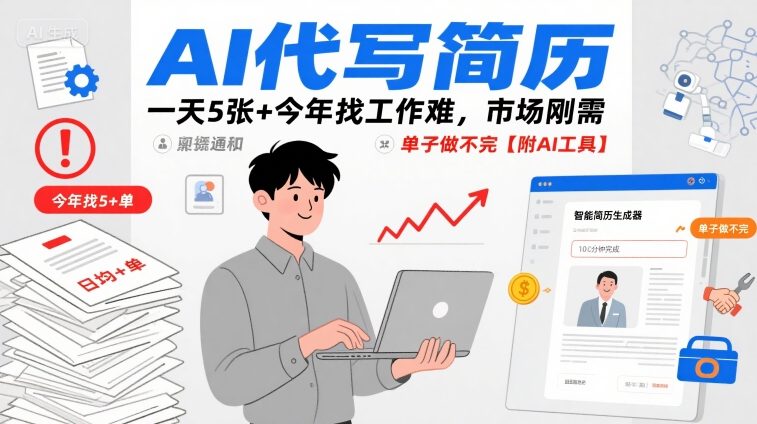 AI代写简历，一天5张+今年找工作难，市场刚需，单子做不完【附AI工具】-最全项目网