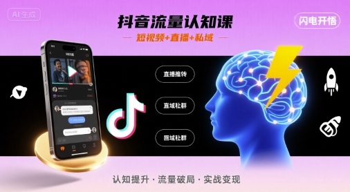 抖音流量认知课，短视频+直播+私域，认知提升，闪电开悟-最全项目网